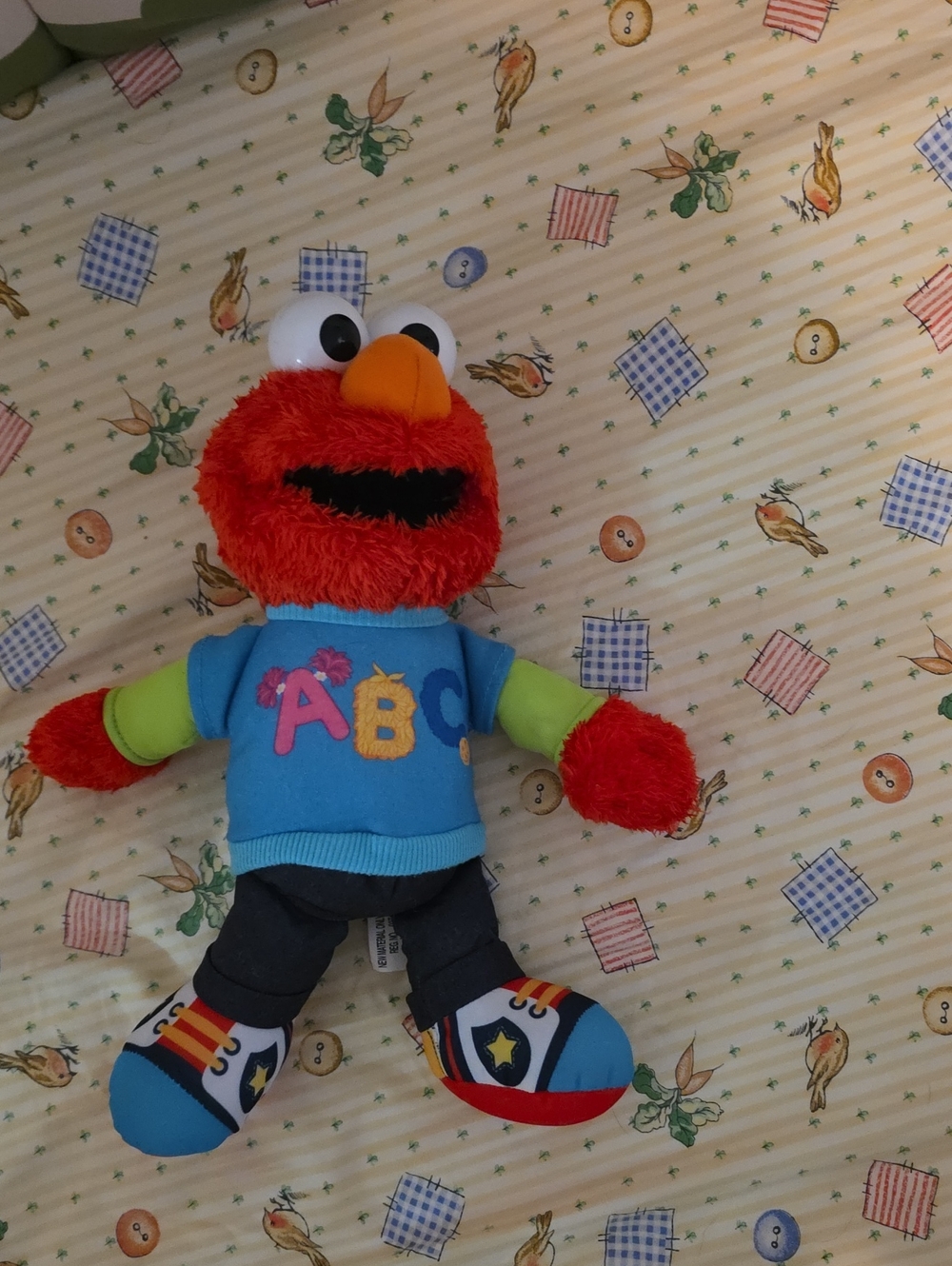Sesame Street Elmo Plush in Red with Blue ABC Shirt and Green Sleeves